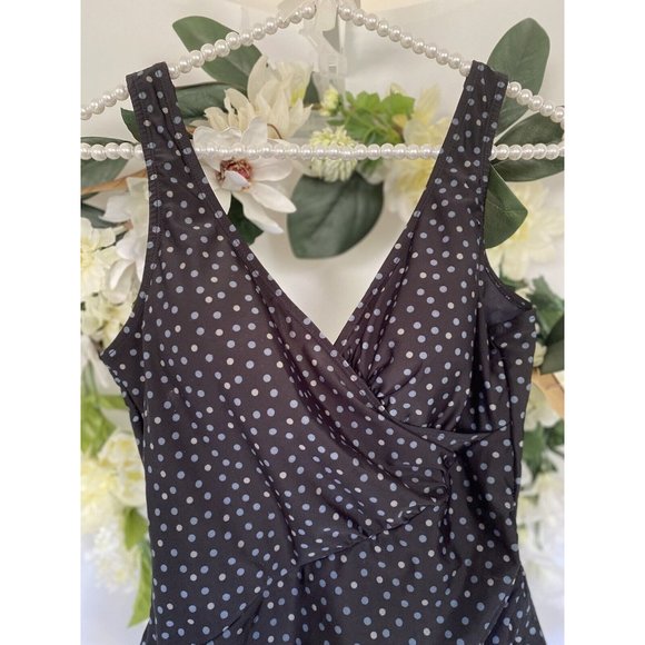 Snozu Vtg Black Polka Dot Stretch Nylon Slimming Ruched One Piece Swimsuit Sz 10 - Picture 3 of 12